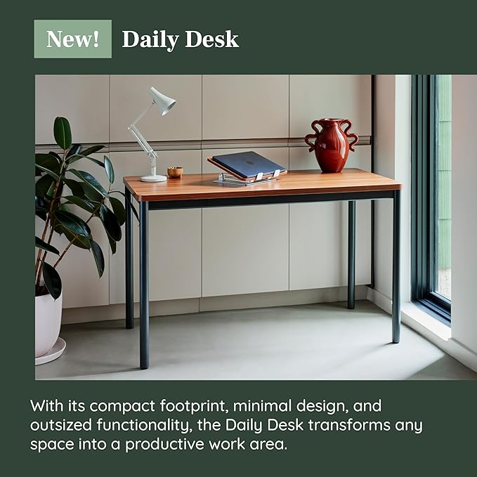Branch Daily Desk - Functional at Home Office Desk with Effortless Assembly, Timeless Design, Rounded Corners, and Built-in Cable Notch - 48” W x 28.5” H x 24” D - Walnut White Work Table
