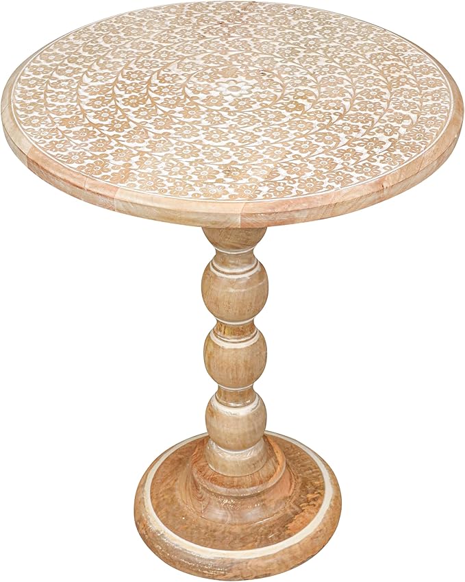 End Tables for Living Room– SideTables for Small Spaces, Modern Accent Nightstand with Hand-Carved Top & Solid Wood Tables for Living Room, Bedroom, Office – Scorch Burnt Finish_18x22 White wash
