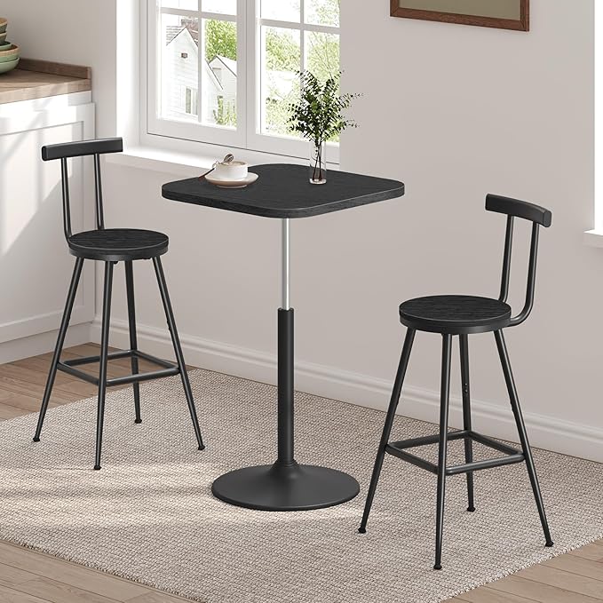 Bar Stools, Set of 2 Bar Chairs with Backrest and Footrest, 26" Tall Counter Stools, Metal Frame, Adjustable Feet, Easy Assembly, for Kitchen, Living Room, Pub, Black BAHB6001