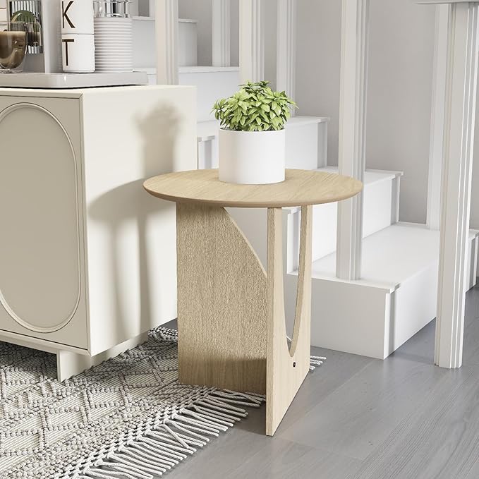 Round and Nature Side Table，Small Coffee Table with Sleek Geometric Design, Easy Assembly Accent Table for Living Room