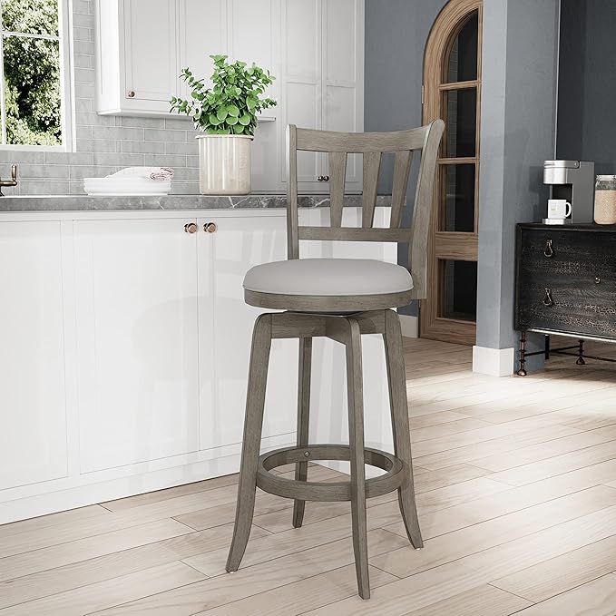 Hillsdale, Presque Isle Wood Bar Height Swivel Stool, 19"D x 17.5"W x 43.5"H, Aged Gray