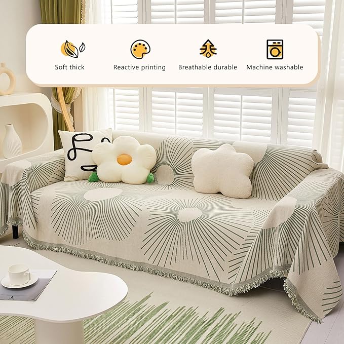 STACYPIK Chenille Boho Geometric Striped Sofa Cover Dogs Couch Cover L Shape Protector for 3 Cushion Couch Sofa Cover Sofa Slipcover for Living Room Multi-Use Bed Blanket-71X118IN
