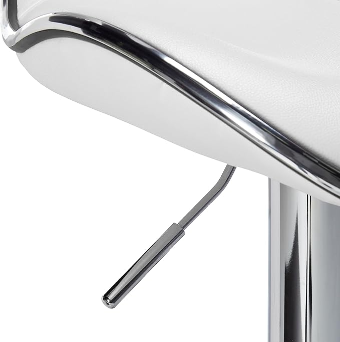Roundhill Furniture Masaccio Cushioned Leatherette Upholstery Airlift Adjustable Swivel Barstool with Chrome Base, Set of 2, White