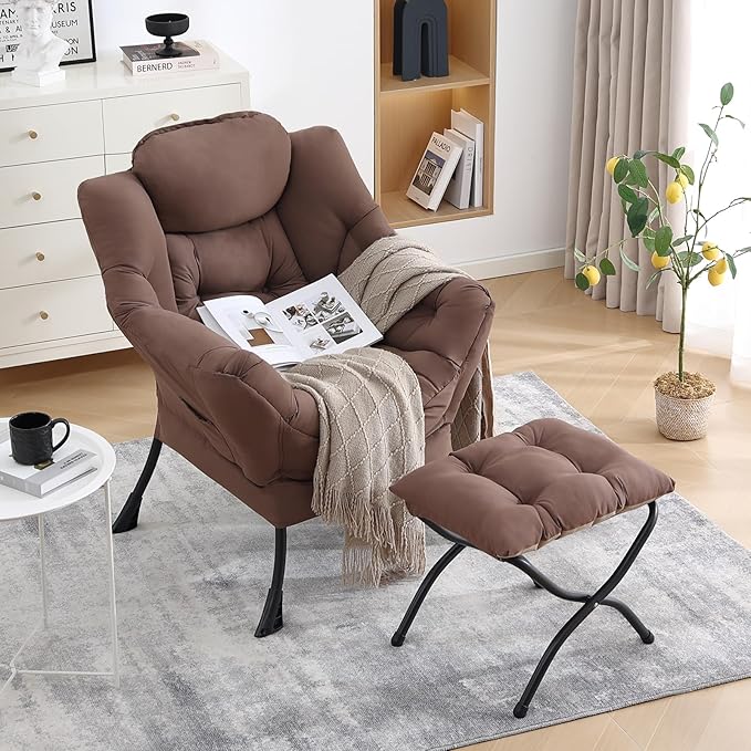 LITA Modern Accent Leisure Upholstered Sofa Chair, Contemporary Lounge Reading Chair with Armrests and a Side Pocket for Living Room, Bedroom & Small Space, Dark Brown
