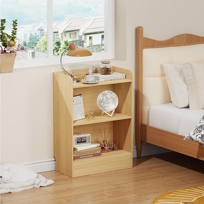 Lkeiyay Kids Bookshelf and Toy Storage Organizer, 3-Tier Wood Montessori Shelf for Bedroom, Playroom, Nursery, Classroom (Natural)