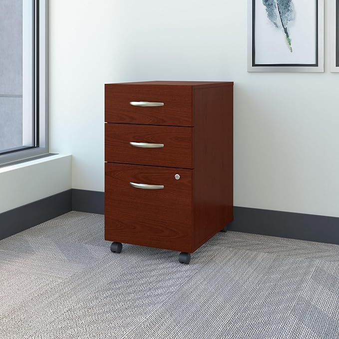 Bush Business Furniture Series C 3 Drawer Mobile File Cabinet in Mahogany, Assembled Office Storage Unit for Home or Commercial Spaces
