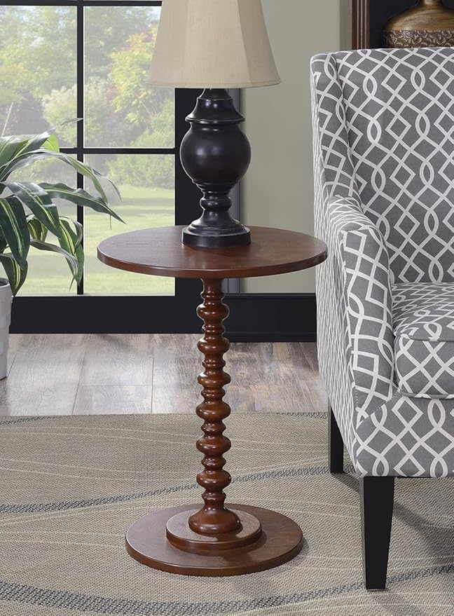Convenience Concepts Palm Beach Spindle 17.75" Traditional Round End Living Room, Turned Solid Wood Side, Classic Display Pedestal Table, Mahogany