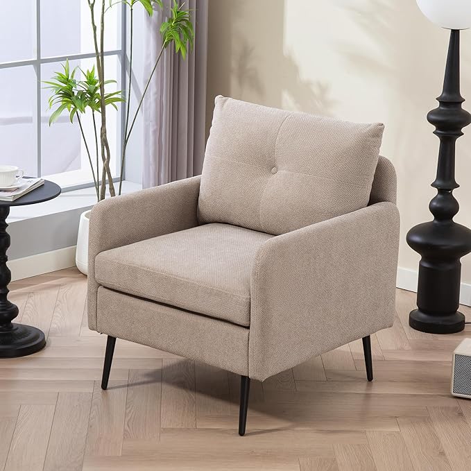 Ball & Cast Accent Chair with Metal Black Legs,Comfy Chenille Club Fabric Armchair,Single Sofa Chair for Living Room Bedroom,Dining Accent for Bedroom,Office,Coffee