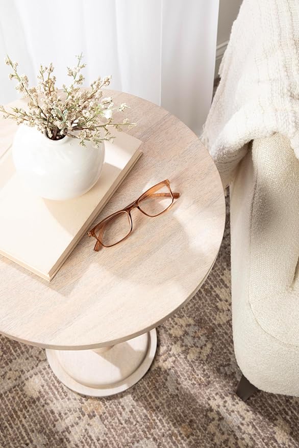 Kate and Laurel Wegner Traditional Wooden Round Side Table, 16 x 26, Whitewash, Elegant and Durable Pedestal Table for Use as Living Room End Table, Plant Stand, or Bedroom Nightstand