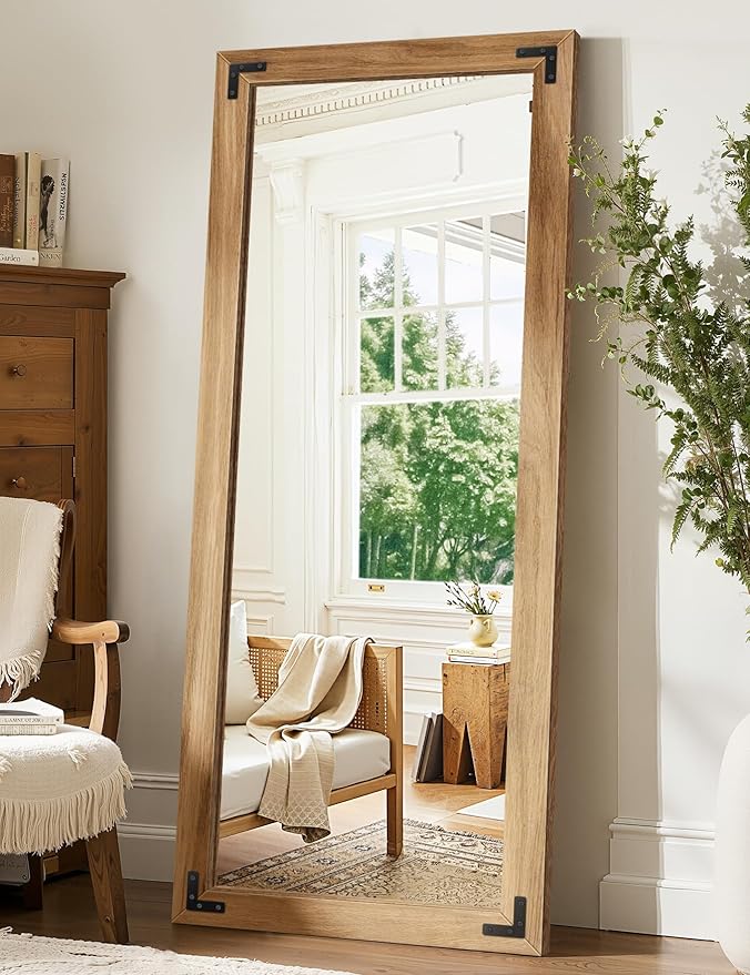 Full Length Mirror with Wooden Frame, 56"X22" Solid Wood Standing Floor Mirror for Farmhouse, Bathroom, Bedroom Decor, Hanging or Leaning Wall-Mounted