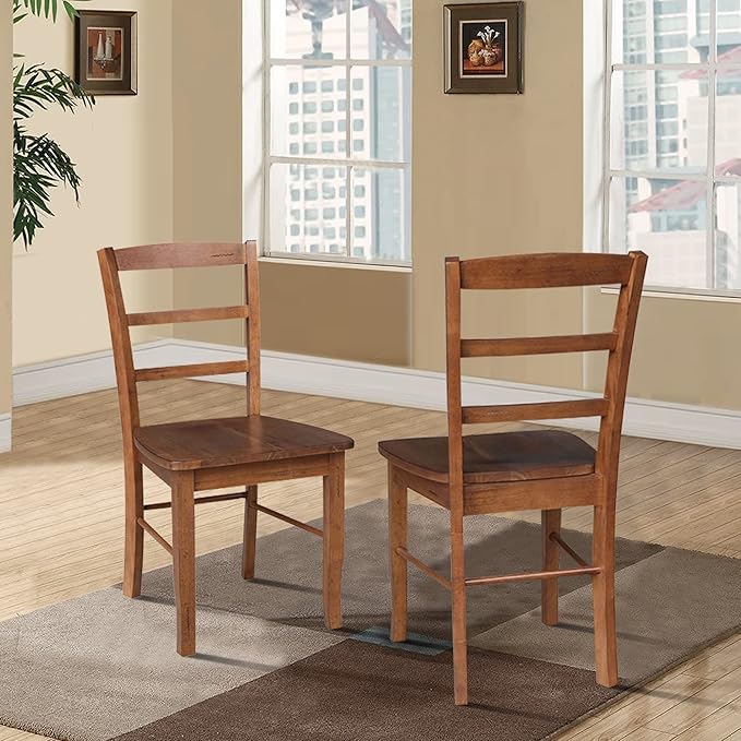 IC International Concepts Set of Two Madrid Ladderback Dining Chairs, Distressed Oak