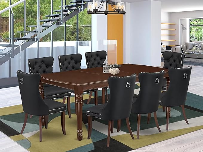 East West Furniture DODA9-MAH-12 9 Piece Kitchen Table Set Includes a Rectangle Dining Table with Butterfly Leaf and 8 Polyester Fabric Upholstered Chairs, 42x78 Inch, Mahogany