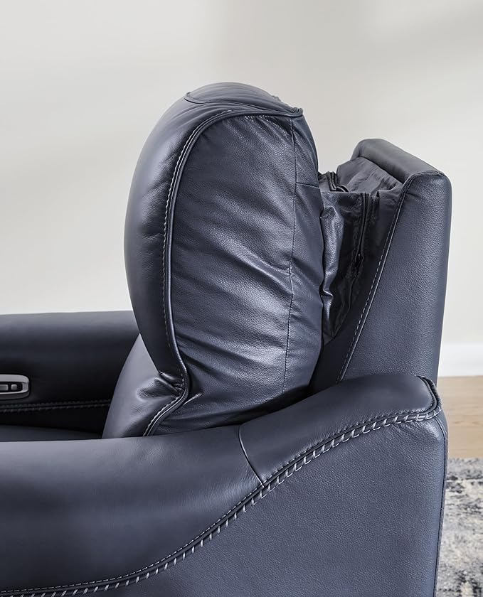 Signature Design by Ashley Mercomatic Contemporary Leather Match Wall Hugger Power Recliner with Adjustable Headrest and USB Ports, Blue