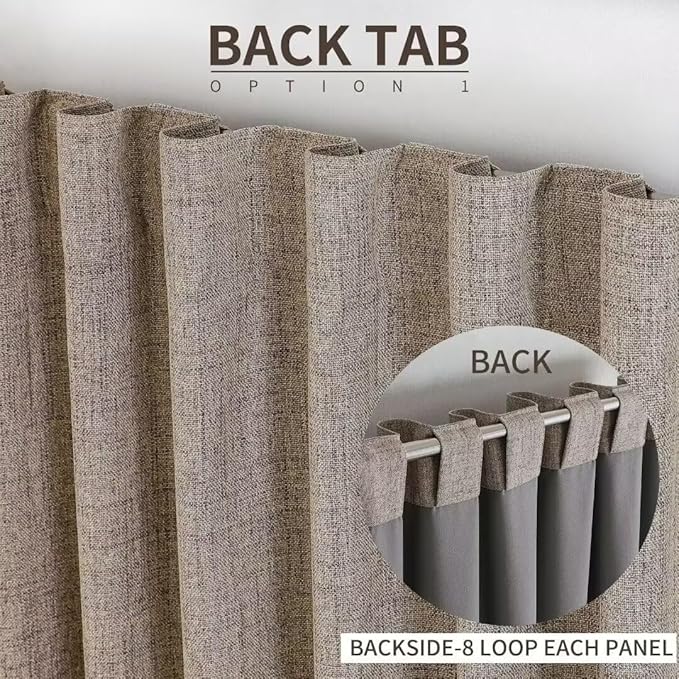 Joydeco Natural Linen Curtains 90 inch Length 2 Panels Set Burg 100% Blackout Patio Door Curtain Room Darkening Sliding Door Curtains Thermal Insulated Back tab Rod Pocket(105x90 inch, Linen)