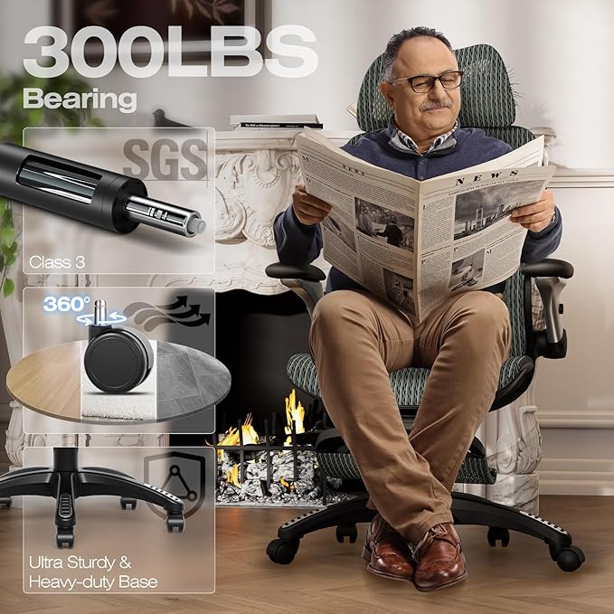 ELABEST X100 Ergonomic Office Chair with Footrest, Big and Tall Home Desk Chair with 5D Flip-Up Arms, Adjustable 3D Lumbar Support,High Back Rolling Computer Chair, Swivel Mesh Chairs (Forest Ranger)