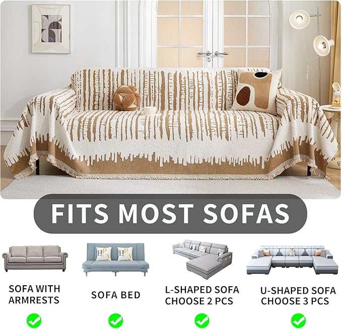 HAOMAIJIA Boho Sofa Covers Couch Covers for 3 Cushion Couch Sofa Pet Friendly Soft Thick Non Slip Couch Cover for Dogs Washable Sectional Couch Covers L Shape Furniture Protecto (XF-Khaki, 71"x118")