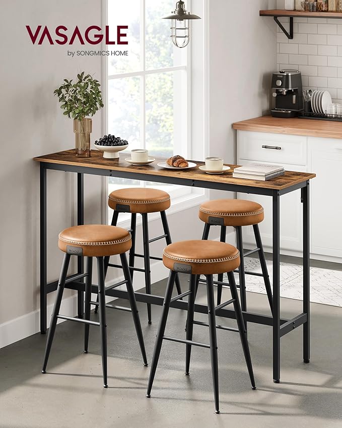 VASAGLE Bar Table, Narrow Long Kitchen Dining Table, Sturdy Metal Frame, Industrial, 15.7 x 55.1 x 35.4 Inches, Rustic Brown and Ink Black ULBT140B01