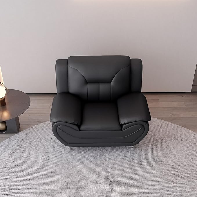Container Furniture Direct Michael Modern Faux Leather Upholstered Stainless Steel Legs Living Room, Chair, Black