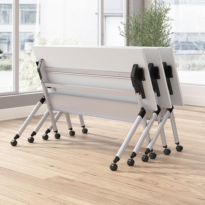 Bush Business Furniture Folding Training Table, 60 inch Desk, Commercial-Grade Bundle for Office or Classroom, Envision Collection, White