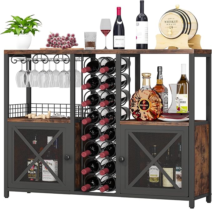 Homeiju Mini Bars for Home, Wooden Coffee Bar Cabinet, Modern Liquor Cabinet for Liquor and Glasses, Farmhouse Buffet Wine Cabinet with Storage Sideboard for Home Kitchen Dining Room