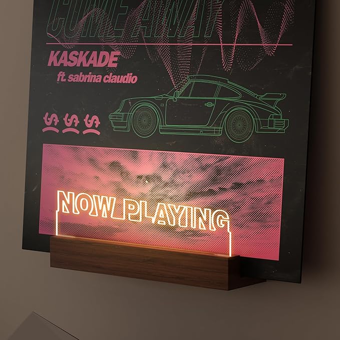 Now Playing Vinyl Record Stand Wall Mount, Light up Record Holder, Wooden Acrylic Display with Warm White Lights for Albums, Room Decor, for Vinyl Lovers