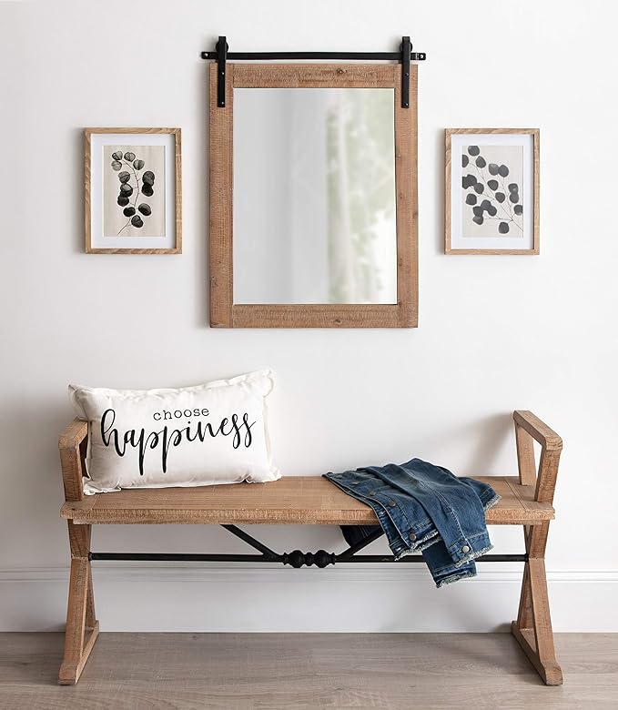 Kate and Laurel Cates Rustic Wall Mirror, 22" x 30" Rustic Brown, Farmhouse Barn Door-Inspired Wall Decor