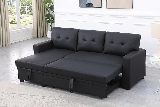 Devion Furniture Maison 4-in-1 Convertible L Shaped Couch with Pull Out Bed and Storage, Sectional Sleeper Sofa with Reversible Chaise for Living Room, Apartment, Bedroom, Office