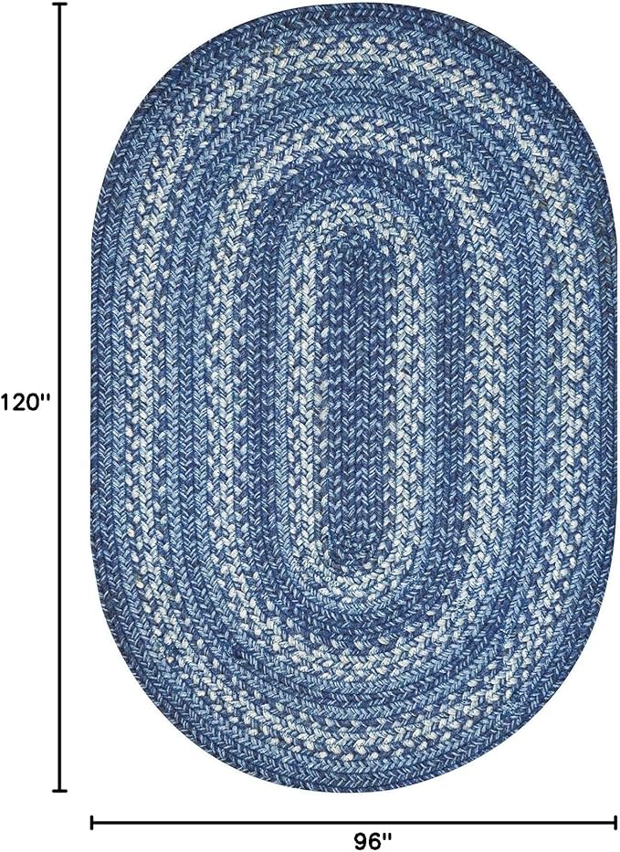 Homespice Denim Jute Blue 8x10' Braided Oval Area Rugs for Living Room, Bedroom and Dining Room. Pet Friendly. Decor Styles- Farmhouse Rug, Rustic, Vintage, Cottage, Primitive, Country, Boho Rug