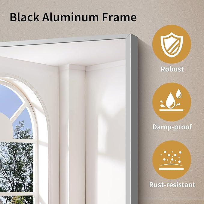 YIROMAN Bathroom Mirror 60"x30", Large Brushed Silver Bathroom Mirror for Over Sink with Aluminum Frame, Rectangular Vanity Mirror with Right Angle, Wall Mirror Hangs Horizontal or Vertical