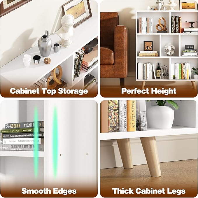 Shintenchi Cube Storage Organizer, 3 Tier Mid-Century Bookcase with Legs Cubeicals Retro Wood Organizer Storage Bookcase, Freestanding Open Book Shelves for Bedroom,Living Room,Office(White)