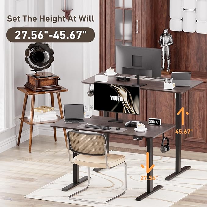 Ywin Electric Height Adjustable Standing Desk with Wheels, 55 x 24 inches Ergonomic Stand Up Desk for Home Office