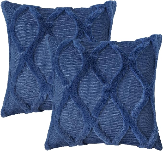 decorUhome Throw Pillow Covers 26x26 Inch Set of 2, Soft Plush Faux Fur Wool Dark Blue Couch Pillow Covers, Decorative Neutral Pillow Cases for Bed Sofa Living Room Home Decor