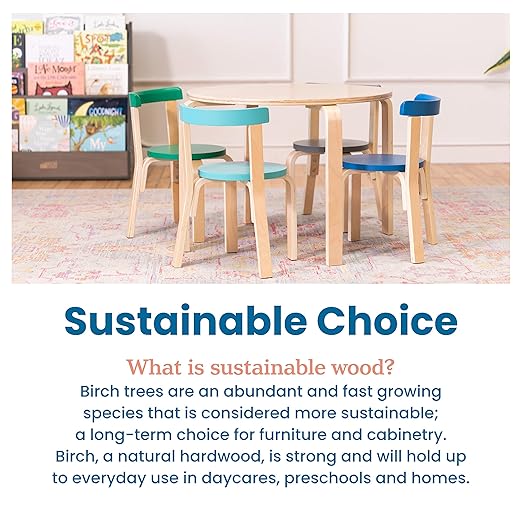 ECR4Kids Bentwood Round Table and Curved Back Chair Set, Kids Furniture, Contemporary, 5-Piece