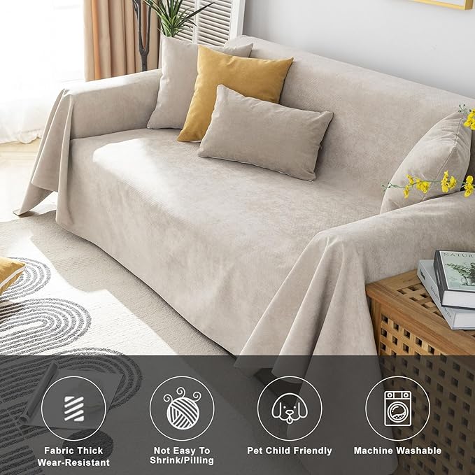 STACYPIK Waterproof Non-Slip Beige Couch Cover for Dogs, Anti-Cat Scratch Sofa Covers for Pets, Non-Slip Couch Covers for 2-3 Cushion Couch, Loveseat for Sectional Sofa, Furniture Protector-71X102IIN
