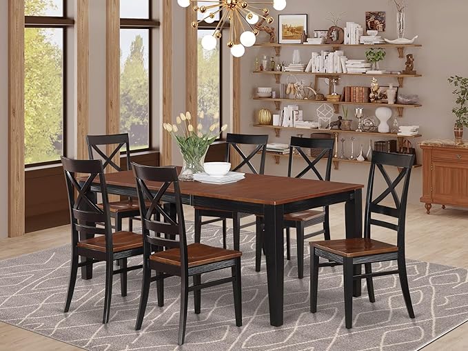 East West Furniture QUIN7-BLK-W 7 Piece Kitchen Table & Chairs Set Consist of a Rectangle Dining Room Table with Butterfly Leaf and 6 Dining Chairs, 40x78 Inch, Black & Cherry