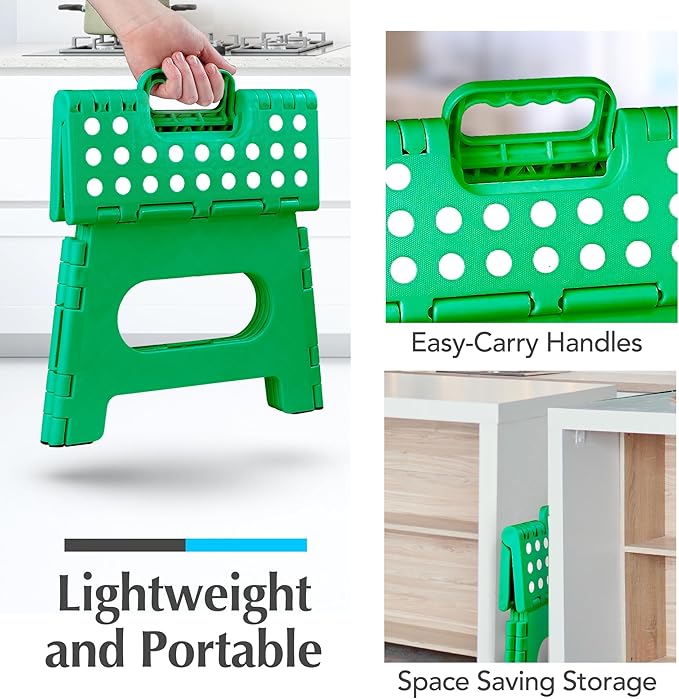 Handy Laundry Folding Lightweight Step Stool - Sturdy Enough to Support Adults and Safe Enough for Kids - Opens Easy with One Flip - Great for Kitchen, Bathroom or Bedroom (Green)