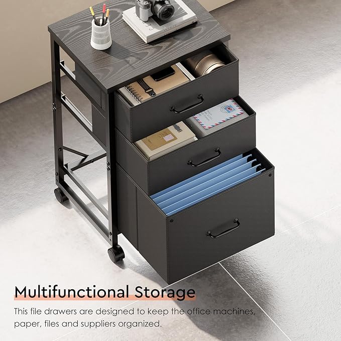 3 Drawer Mobile File Cabinet with Wheels Fabric Vertical Filing Cabinet fits A4 or Letter Size for Home Office,Black