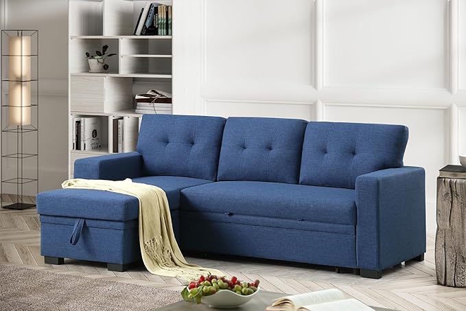 Ball & Cast L-Shape Reversible Sectional Sleeper Sofa Bed,4 in 1 Pull Out Couch with Storage Chaise USB Ports & Cup Holder,Convertible Sleeper Corner Couch Pull-Out Sofa Bed,for Living Room,Office
