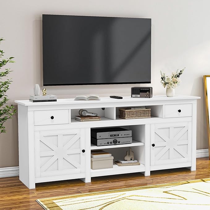 YITAHOME TV Stand for 75/80 Inch TV, Entertainment Center, TV Cabinet with Drawers and Power Outlet, White TV Console for Living Room Furniture (70 Inch Lenght 30 Inch High)