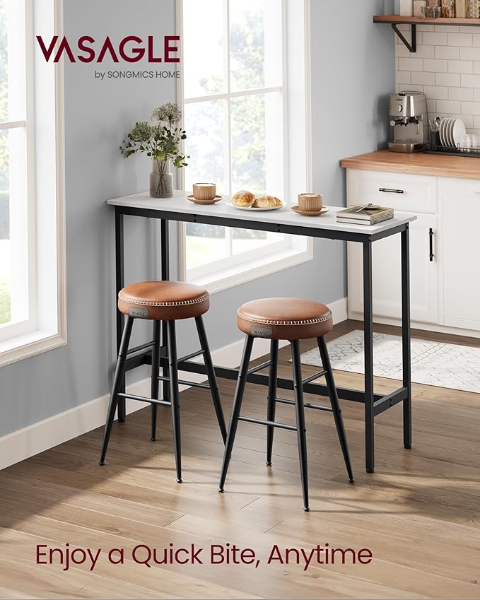 VASAGLE Bar Table, Narrow Long Kitchen Dining Table, Sturdy Metal Frame, Industrial, 15.7 x 47.2 x 35.4 Inches, Rustic White and Ink Black ULBT120B73