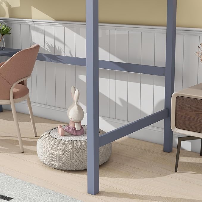 HomSof Full Loft Bed with Desk and Shelves,Gray