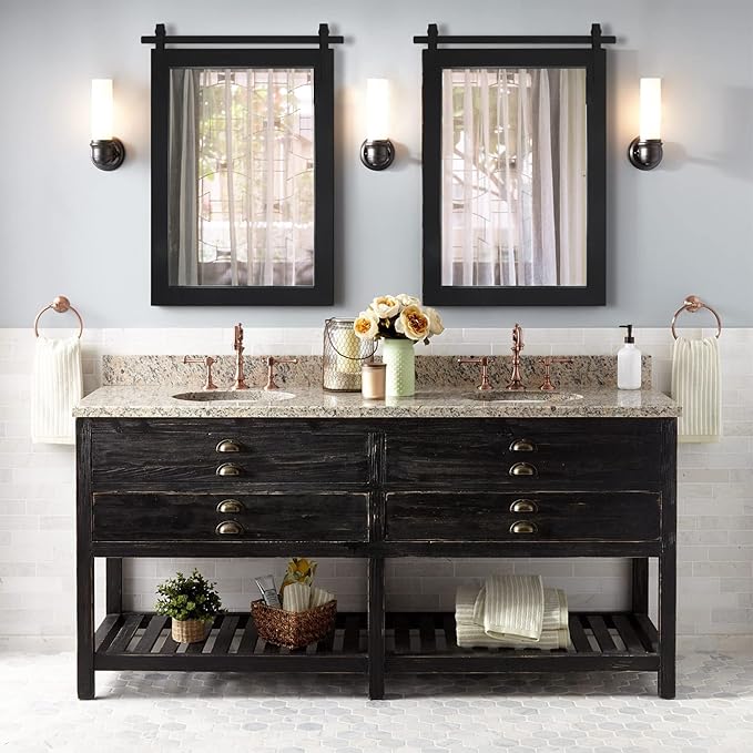 Black Farmhouse Mirror for Wall, 18x26INCH Wood Framed Square Bathroom Mirrors for Vanity, Barn Door Style Mirrors Wall Mounted Dresser Decor Mirror Living Room Bedroom Vertical