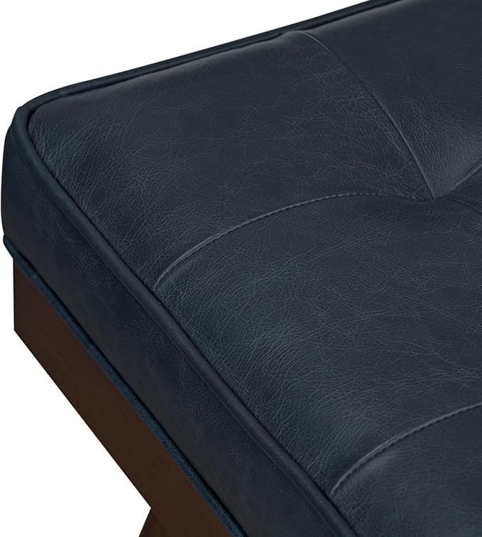 POLY & BARK 55" Tufted Leather Bed Bench for Bedroom End of Bed - Living Room Entry Way Bench - Pure Italian Leather Upholstery with a Solid Wood Frame - Ottoman Bench with Wooden Legs - Deepsky Blue