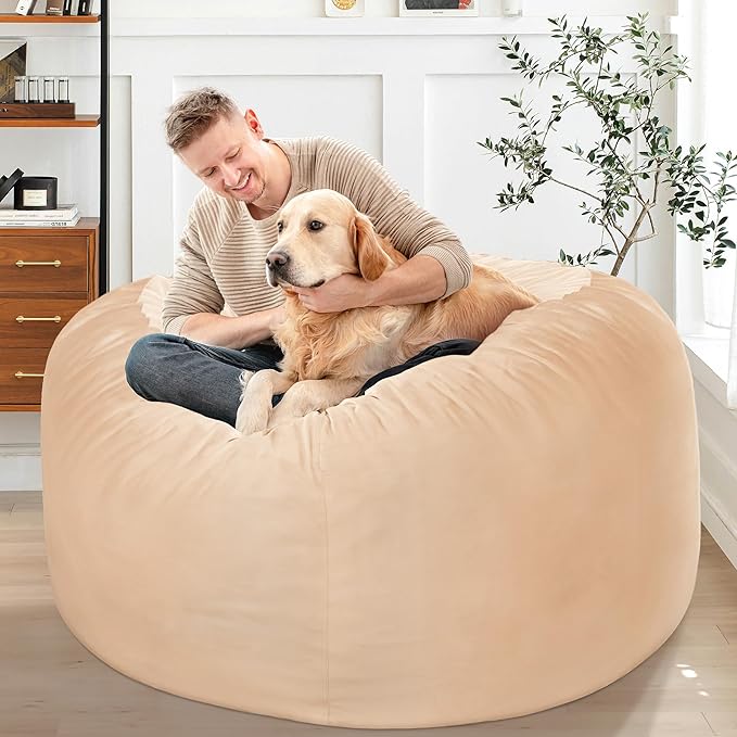 HABUTWAY Bean Bag Chair: Giant 4' Memory Foam Furniture Bean Bag Chairs for Adults with Microfiber Cover 4Ft (Khaki)