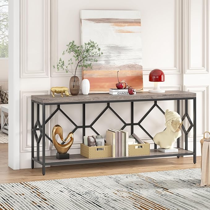 Tribesigns 71 Inch Extra Long Sofa Table, Narrow Long Sofa Console Tables Behind Couch Table with Open Storage Shelf