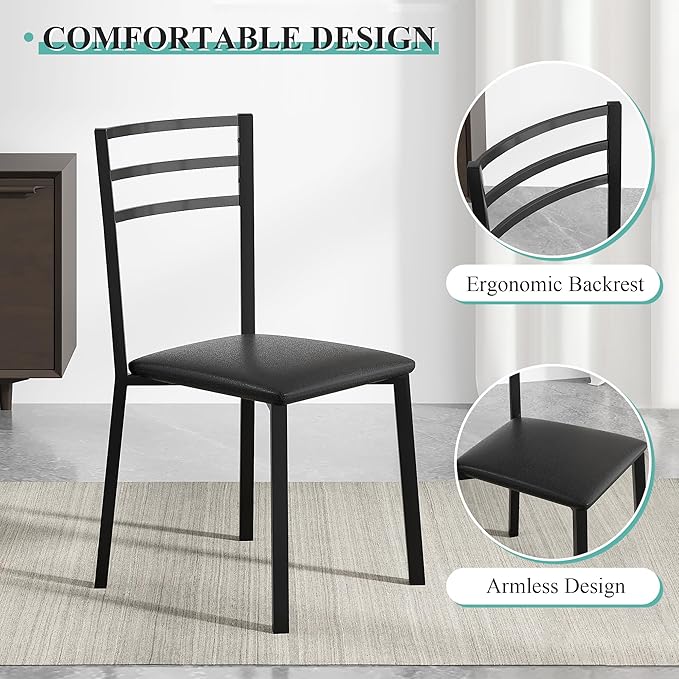 VECELO Small Round Dining Table Set for 2, Wood Tabletop with Strong Metal Frame, Modern Dinette with Chairs for Kitchen, Breakfast Nook Living Room, Faux Marbled & Grey