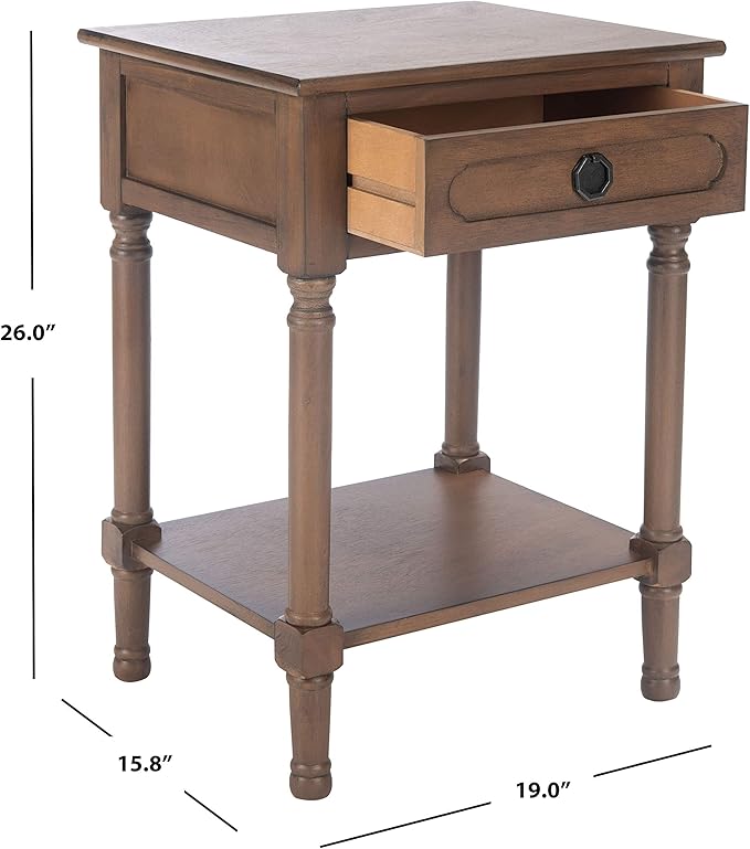 SAFAVIEH Home Collection Allura Brown 1-Drawer Bottom Shelf Accent Table ACC5718C, 19" W x 15.8" L x 26" H