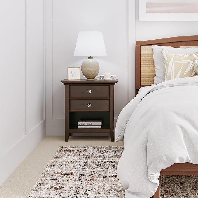 SIMPLIHOME Amherst Solid Wood 24 Inch Wide Traditional Bedside Nightstand Table in Russet Brown, for The Living Room and Bedroom