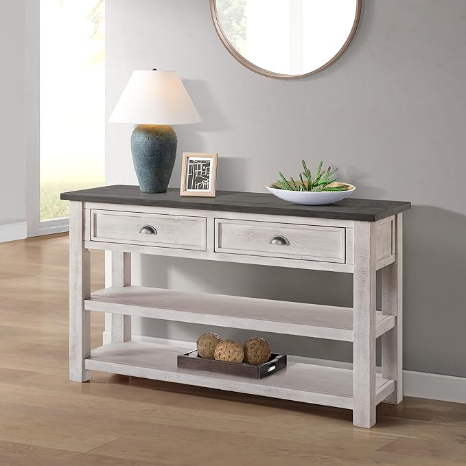 Martin Svensson Home Monterey Solid Wood Sofa Console Table White with Grey Top
