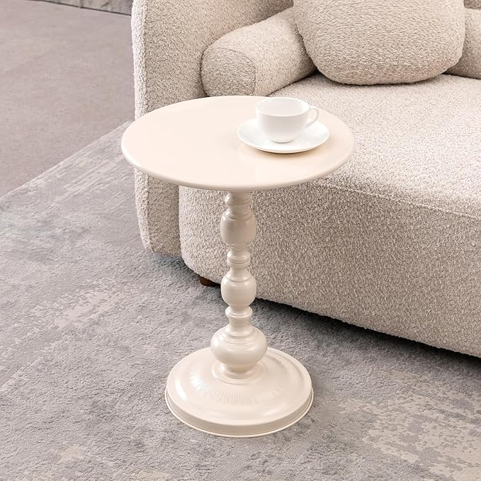 Drink Table for Small Spaces, Martini Table Cocktail Tables Drink Stand, Modern Small Side Pedestal Table, Accent End Metal Round Coffee Table for Living Room, Bedroom, Patio, Bar, White